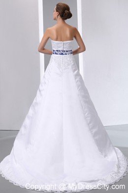 Appliques Strapless Satin and Lace Wedding Dress with Blue Color