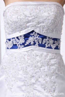 Appliques Strapless Satin and Lace Wedding Dress with Blue Color