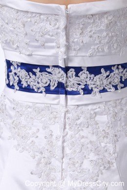 Appliques Strapless Satin and Lace Wedding Dress with Blue Color