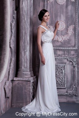 Famous Straps Beading Chiffon Bridal Dress for Beach Wedding