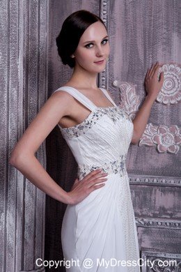 Famous Straps Beading Chiffon Bridal Dress for Beach Wedding