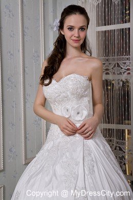 Taffeta Sweetheart Appliques Bridal Gowns with Flower on Sash