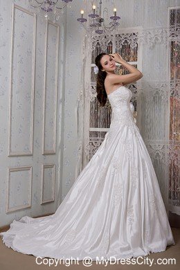 Taffeta Sweetheart Appliques Bridal Gowns with Flower on Sash