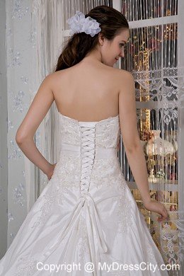 Taffeta Sweetheart Appliques Bridal Gowns with Flower on Sash