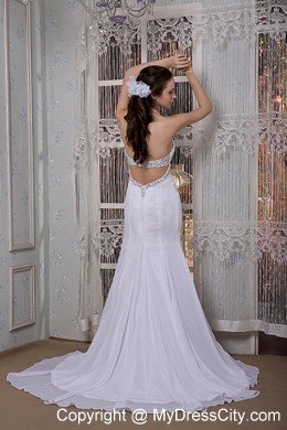 Mermaid Halter Chiffon Beading Wedding Dress with Cutout Back