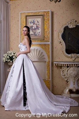 Amazing Style Ball Gown Strapless Satin Embroidery Wedding Dress