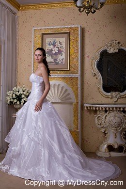 Strapless Court Train Taffeta and Organza Flower Bridal Gowns