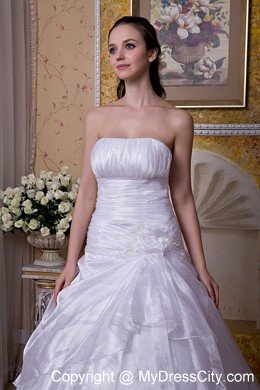 Strapless Court Train Taffeta and Organza Flower Bridal Gowns