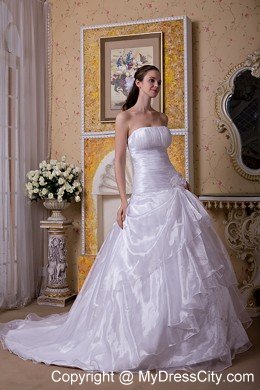 Strapless Court Train Taffeta and Organza Flower Bridal Gowns