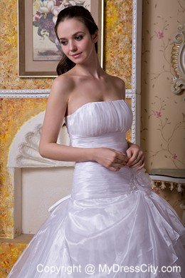 Strapless Court Train Taffeta and Organza Flower Bridal Gowns