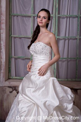 Vintage Taffeta and Lace Wedding Dress with Appliques and Flower