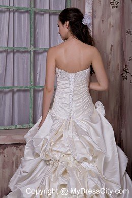 Vintage Taffeta and Lace Wedding Dress with Appliques and Flower