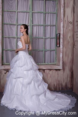 Latest Style Strapless Satin Appliques Count Train Wedding Dresses