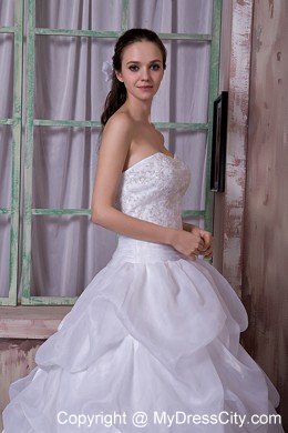 Latest Style Strapless Satin Appliques Count Train Wedding Dresses