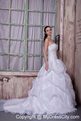 Latest Style Strapless Satin Appliques Count Train Wedding Dresses