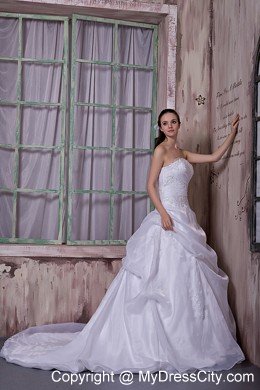 Taffeta and Organza Strapless Appliques Bridal Dress with Train