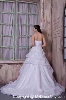 Taffeta and Organza Strapless Appliques Bridal Dress with Train