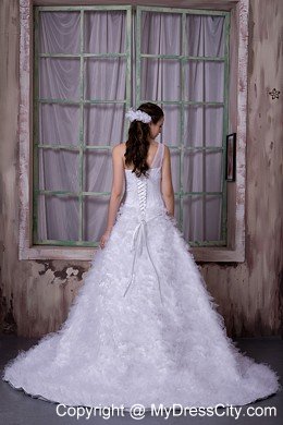 One Shoulder Court Train Tulle Ruffles Layered Wedding Dress