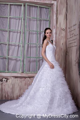 One Shoulder Court Train Tulle Ruffles Layered Wedding Dress