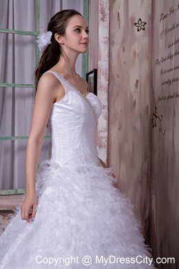 One Shoulder Court Train Tulle Ruffles Layered Wedding Dress