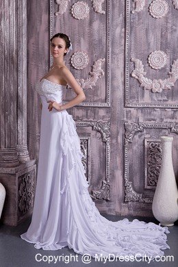 Beaded Empire Sweetheart Court Train Chiffon Bridal Gown