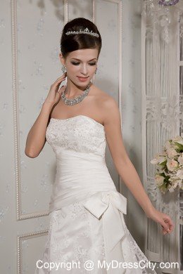 Lace A-line Strapless Court Train Wedding Dress with Bowknot