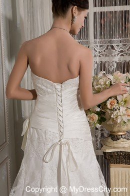 Lace A-line Strapless Court Train Wedding Dress with Bowknot