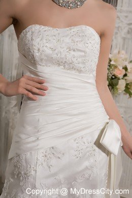 Lace A-line Strapless Court Train Wedding Dress with Bowknot