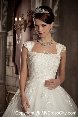 Square Lace Ball Gown Chapel Train Sleeveless Bridal Dresses