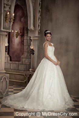 Square Lace Ball Gown Chapel Train Sleeveless Bridal Dresses