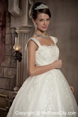 Square Lace Ball Gown Chapel Train Sleeveless Bridal Dresses