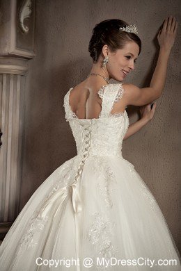 Square Lace Ball Gown Chapel Train Sleeveless Bridal Dresses