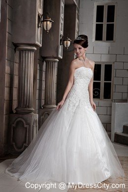 Ball Gown Tulle Lace with Beading Wedding Dress with Court Train