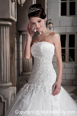 Ball Gown Tulle Lace with Beading Wedding Dress with Court Train