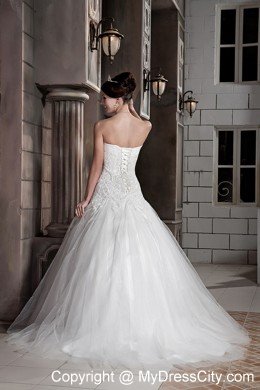 Ball Gown Tulle Lace with Beading Wedding Dress with Court Train