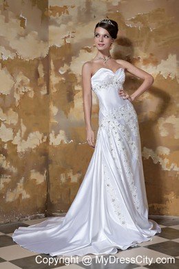 Newest Sweetheart Court Train Satin Wedding Dress with Beading