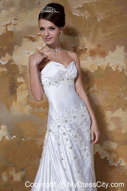 Newest Sweetheart Court Train Satin Wedding Dress with Beading