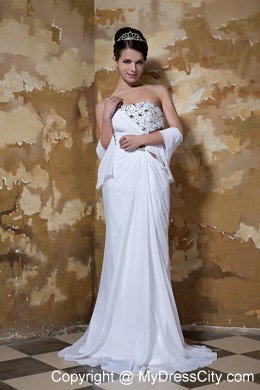 Beaded Strapless Brush Train Chiffon Bridal Dress with Side Cut Out