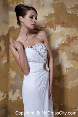 Beaded Strapless Brush Train Chiffon Bridal Dress with Side Cut Out