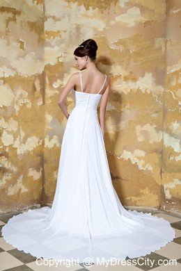 Sexy High Slit Beaded Ruching Court Train Wedding Anniversary Dress