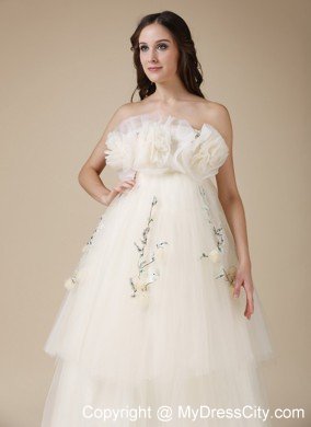 Organza Flowers Appliques Strapless Elegant 2013 Bridal Dresses