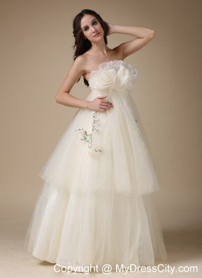 Organza Flowers Appliques Strapless Elegant 2013 Bridal Dresses