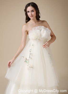 Organza Flowers Appliques Strapless Elegant 2013 Bridal Dresses