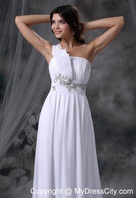 Single Shoulder Beaded Ruching Chiffon Plus Size Maternity Wedding Dress