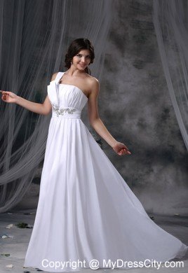 Single Shoulder Beaded Ruching Chiffon Plus Size Maternity Wedding Dress