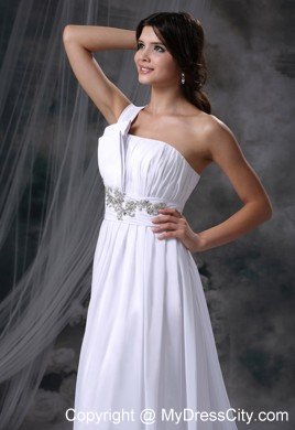 Single Shoulder Beaded Ruching Chiffon Plus Size Maternity Wedding Dress