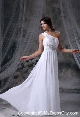 Single Shoulder Beaded Ruching Chiffon Plus Size Maternity Wedding Dress