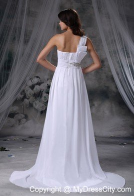 Single Shoulder Beaded Ruching Chiffon Plus Size Maternity Wedding Dress