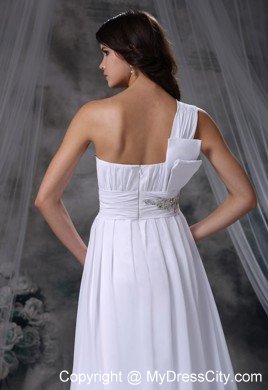 Single Shoulder Beaded Ruching Chiffon Plus Size Maternity Wedding Dress