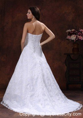 Luxurious Lace Strapless Court Train 2013 Wedding Anniversary Dress